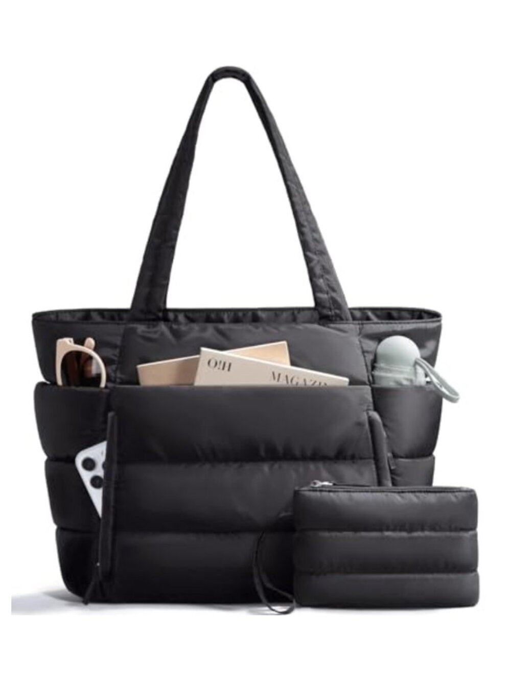 Quilted Puffer Tote Bag for Women, Lightweight Shoulder Bag, Laptop Work Bag